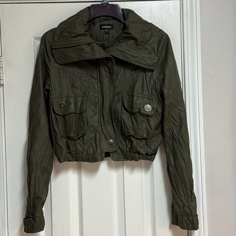 BEBE Faux Leather Green Jacket - Picture 2 of 16